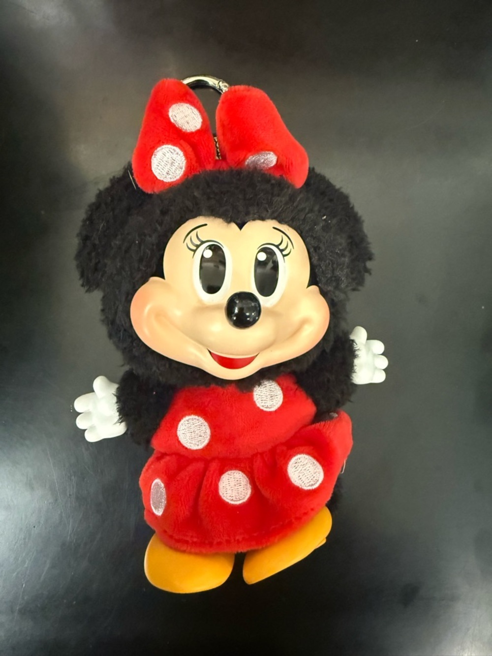 Red Polka-Dot Plush Character Keychain - Cute Bow Accent